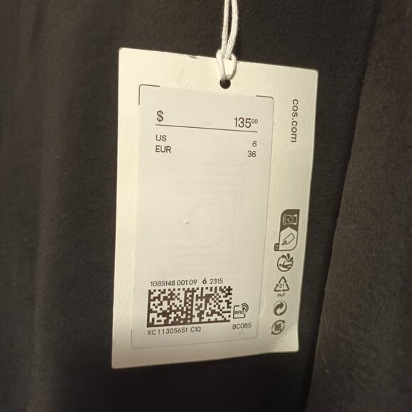 COS RACER-NECK SLEEVELESS SIDE-SEAM POCKETS MIDI BLACK MODAL-BLEND DRESS US 6 - Picture 6 of 14